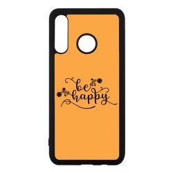 Coque noire pour Huawei P7 mini Be Happy sur fond orange - Soyez heureux - Sois heureuse - citation