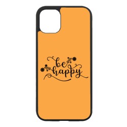 Coque noire pour iPhone 13 mini Be Happy sur fond orange - Soyez heureux - Sois heureuse - citation