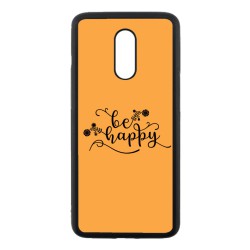Coque noire pour OnePlus 7 Be Happy sur fond orange - Soyez heureux - Sois heureuse - citation