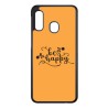 Coque noire pour Samsung Galaxy A12 Be Happy sur fond orange - Soyez heureux - Sois heureuse - citation