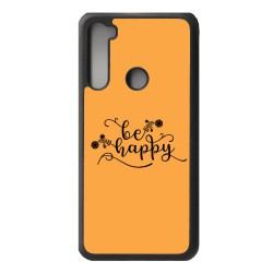 Coque noire pour Xiaomi Mi Note 10 lite Be Happy sur fond orange - Soyez heureux - Sois heureuse - citation