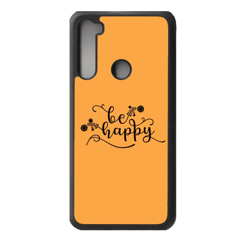 Coque noire pour Xiaomi Redmi Note 8 PRO Be Happy sur fond orange - Soyez heureux - Sois heureuse - citation
