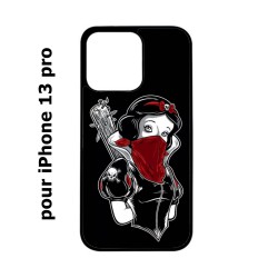 Coque noire pour iPhone 13 Pro Blanche foulard Rouge Gourdin Dessin animé