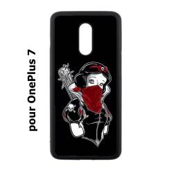 Coque noire pour OnePlus 7 Blanche foulard Rouge Gourdin Dessin animé
