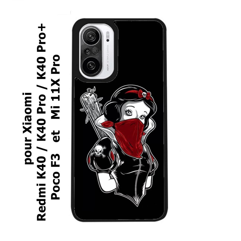 Coque noire pour Xiaomi Poco F3 Blanche foulard Rouge Gourdin Dessin animé