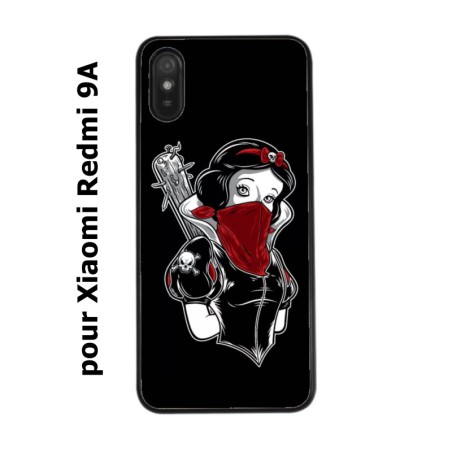 Coque noire pour Xiaomi Redmi 9A Blanche foulard Rouge Gourdin Dessin animé