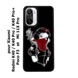 Coque noire pour Xiaomi Redmi K40 Blanche foulard Rouge Gourdin Dessin animé