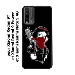 Coque noire pour Xiaomi Redmi Note 9 4G Blanche foulard Rouge Gourdin Dessin animé