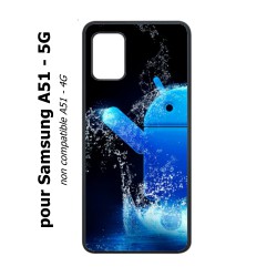 Coque noire pour Samsung Galaxy A51 - 5G Bugdroid petit robot android bleu dans l'eau