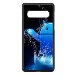 Coque noire pour Samsung Galaxy S10 lite Bugdroid petit robot android bleu dans l'eau