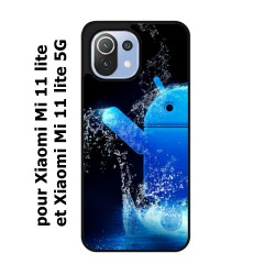 Coque noire pour Xiaomi Mi 11 lite - Mi 11 lite 5G Bugdroid petit robot android bleu dans l'eau