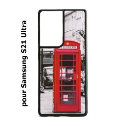 Coque noire pour Samsung Galaxy S21 Ultra Cabine téléphone Londres - Cabine rouge London