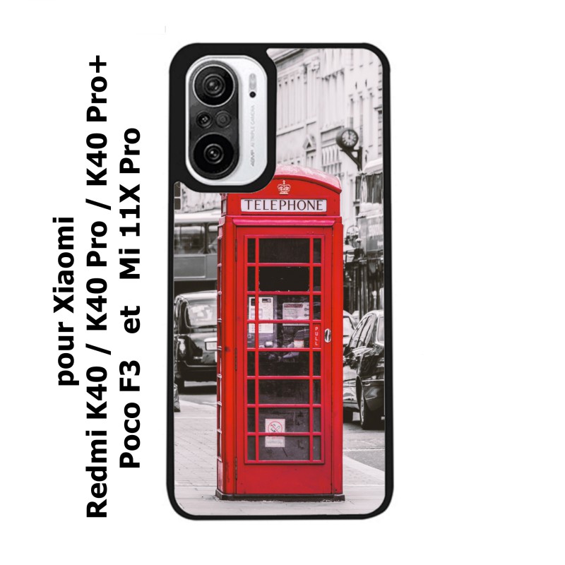 Coque noire pour Xiaomi Mi 11X Pro Cabine téléphone Londres - Cabine rouge London