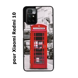 Coque noire pour Xiaomi Redmi 10 Cabine téléphone Londres - Cabine rouge London