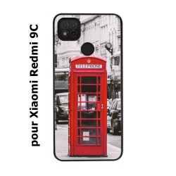 Coque noire pour Xiaomi Redmi 9C Cabine téléphone Londres - Cabine rouge London
