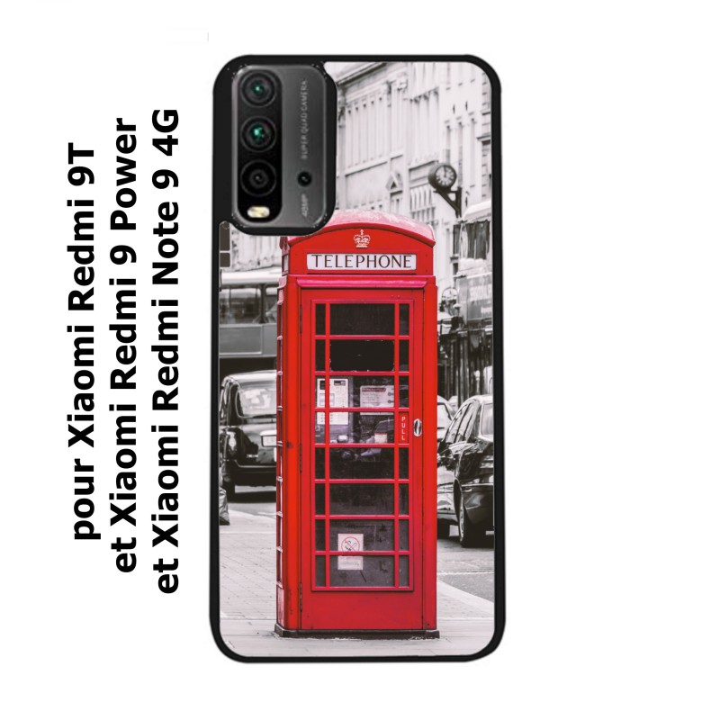 Coque noire pour Xiaomi Redmi 9 Power Cabine téléphone Londres - Cabine rouge London
