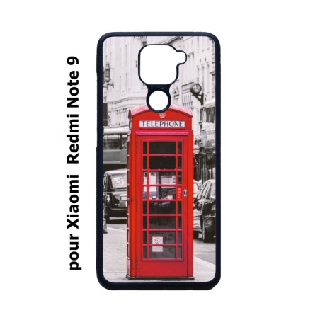 Coque noire pour Xiaomi Redmi Note 9 Cabine téléphone Londres - Cabine rouge London