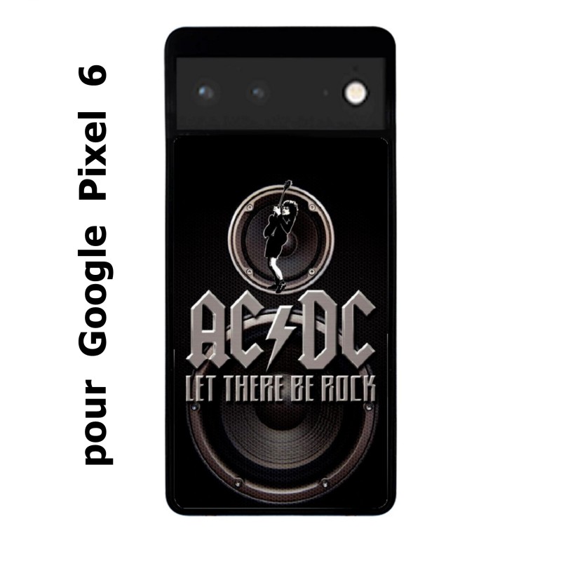 Coque noire pour Google Pixel 6 groupe rock AC/DC musique rock ACDC
