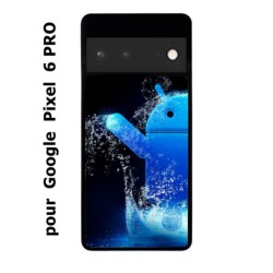 Coque noire pour Google Pixel 6 PRO Bugdroid petit robot android bleu dans l'eau