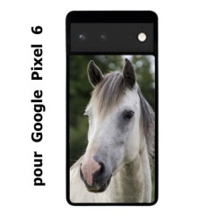 Coque noire pour Google Pixel 6 Coque cheval blanc - tête de cheval