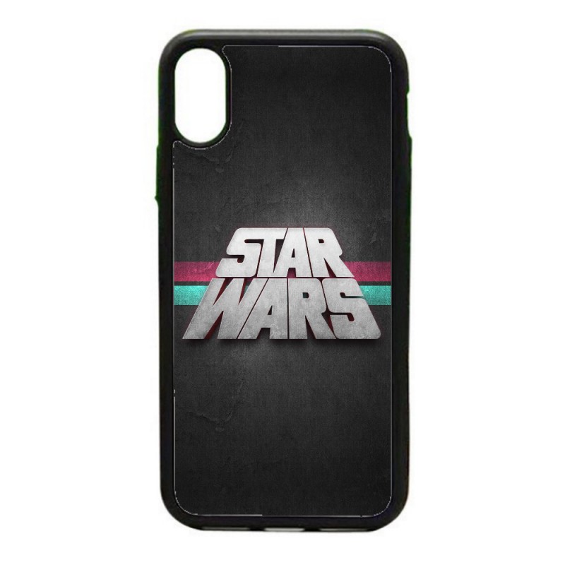 Coque noire pour IPHONE X et IPHONE XS logo Stars Wars fond gris - légende Star Wars