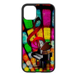 Coque noire pour iPhone 13 mini clé de sol piano - solfège - musique
