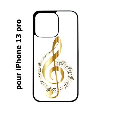 Coque noire pour iPhone 13 Pro clé de sol - solfège musique - musicien